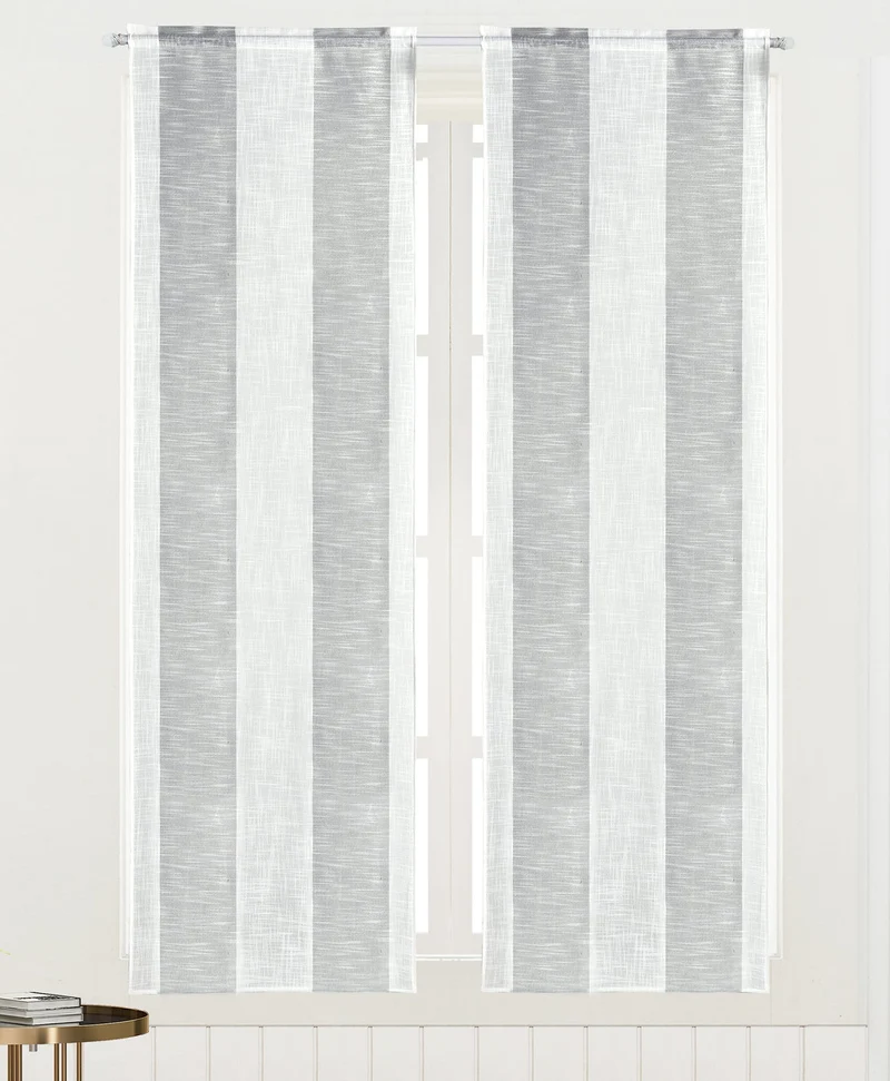 Jennifer | Coppia Tendine Trasparenti in Voile Fiammato con Righe Verticali e Fili Argentati PV-B190 / PV-L190