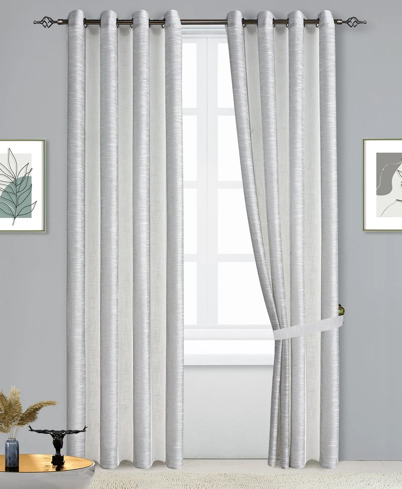Jennifer | Tenda Trasparente in Voile Fiammato con Righe Verticali e Fili Argentati PV-N190