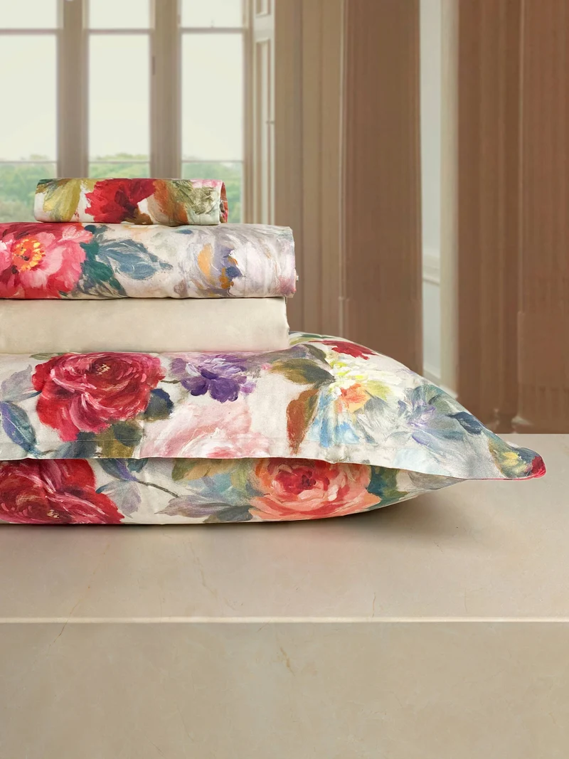Completo lenzuolo copriletto matrimoniale Camelia produzione artigianale Toscana della Creole