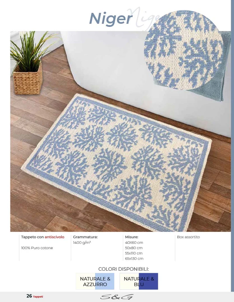 Tappeto Corallo Niger antiscivolo puro cotone diverse misure 40x60, 50x80,60x110 Sghome