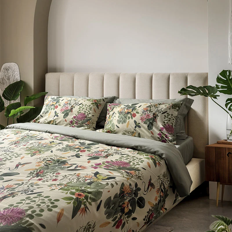 Completo Lenzuola Letto Copriletto Selva MATRIMONIALE 100%raso di cotone CREOLE produzione artigianale Toscana