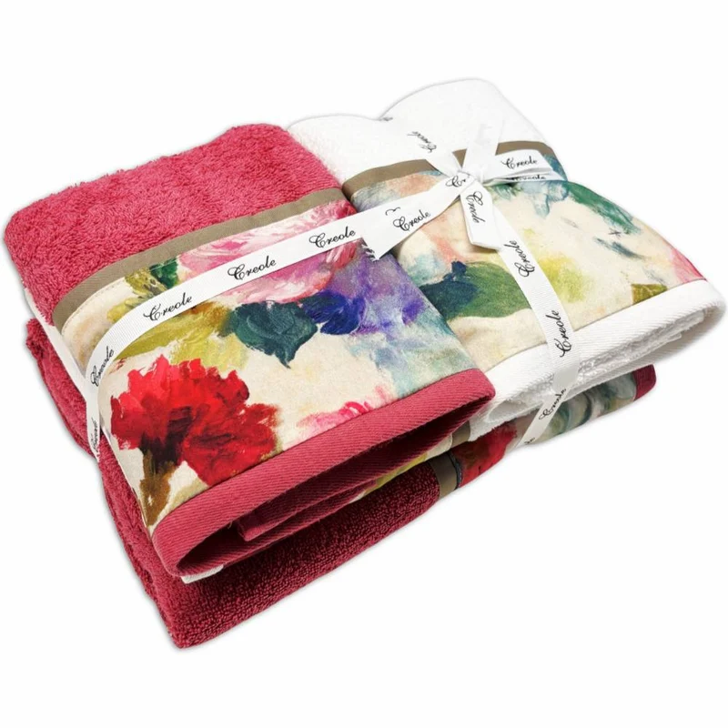 Set 2+2 asciugamani Creole Camelia Bianco/Lampone