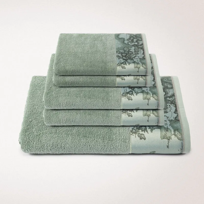 Set asciugamani in spugna Geo Tartan Green in Cotone 480 gr/mq