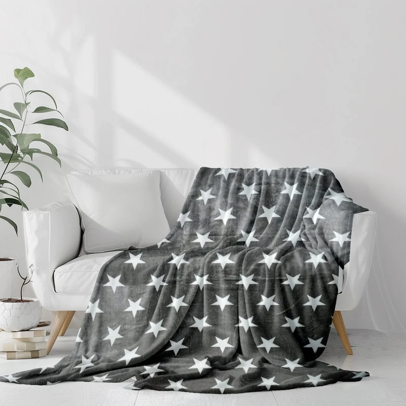 Stelle Grigio | Plaid Flanella Stampata Morbida 240GSM