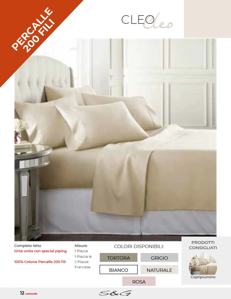 Completo lenzuola Cleo, Percalle 200fili