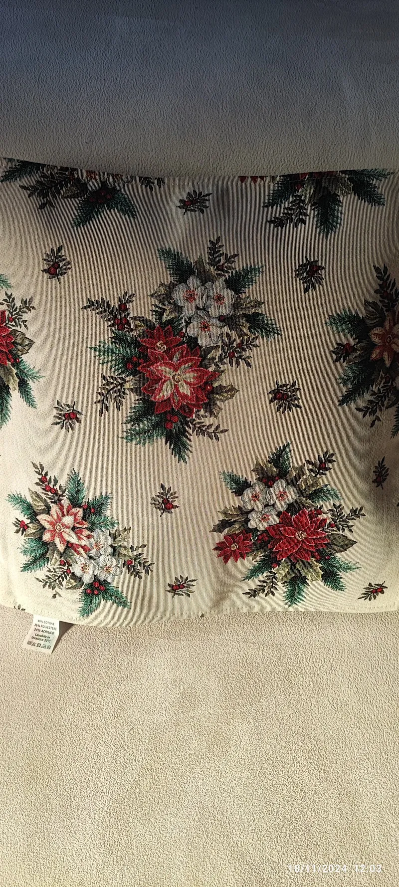 Fodera/Cuscino Stella di Natale 40x40 Gobelin, sfoderabile, disegnato su 2 lati , produzione Italiana