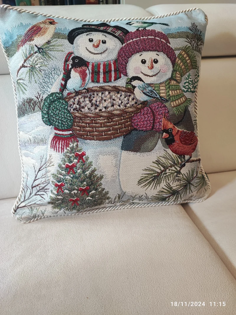 Cuscino intero o Fodera in gobelin con cordone sfoderabile Pupazzi di neve 40x40 produzione italiana