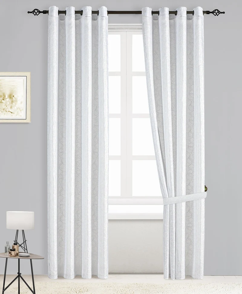 Joyce | Tenda Trasparente in Voile Ricamato con Base in Fili Argentati PV-N198