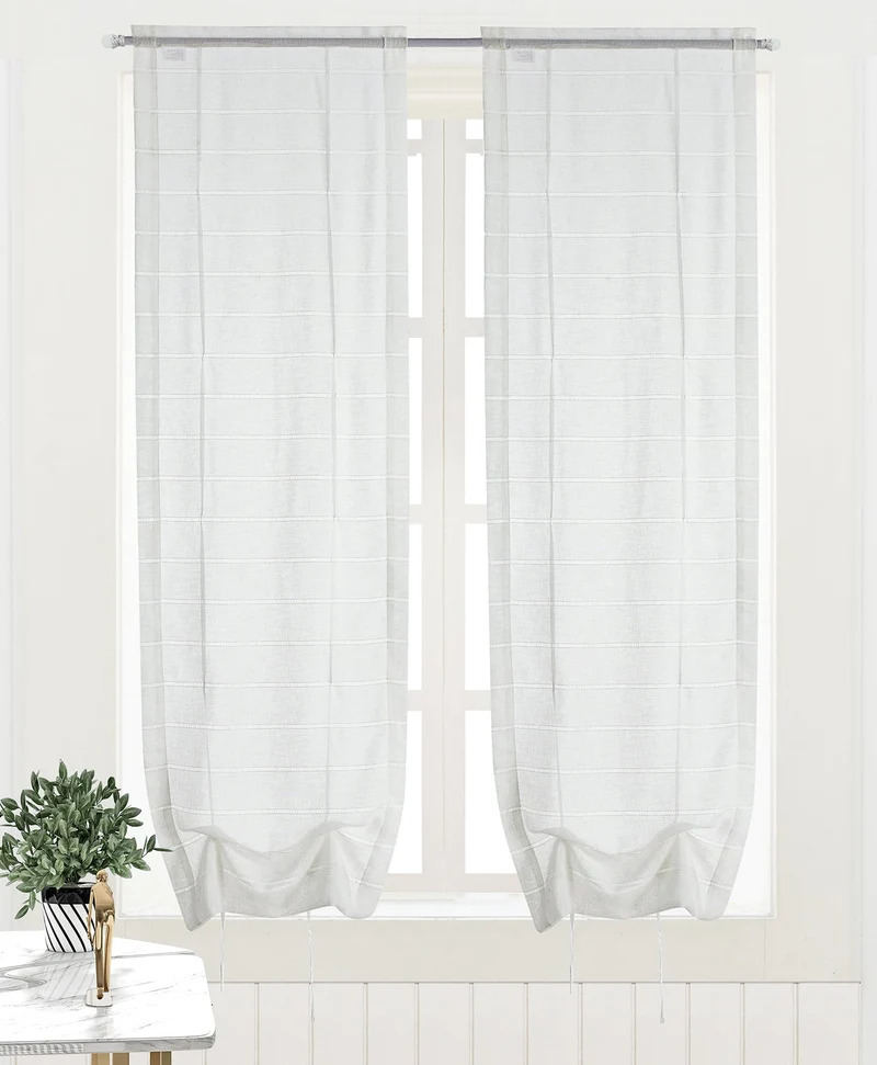 Irma | Coppia Tendine Trasparenti in Voile a Righe con Due Nastri PV-B180 / PV-L180