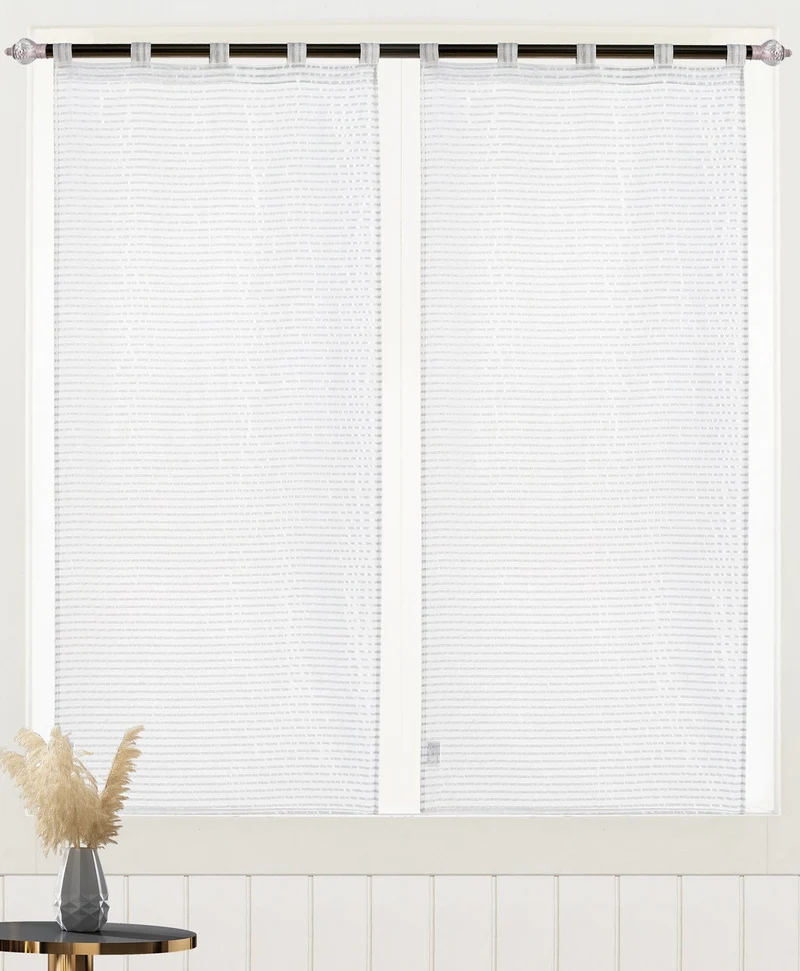 Jessica | Coppia Tendine Trasparenti in Voile a Righe Sottili Orizzontali con Fili Argentati PV-B193 / PV-L193