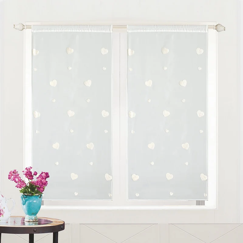 Ava | Coppia Tendine in Organza Trasparenti con Ricamo a Cuore PV-B60 / PV-L60