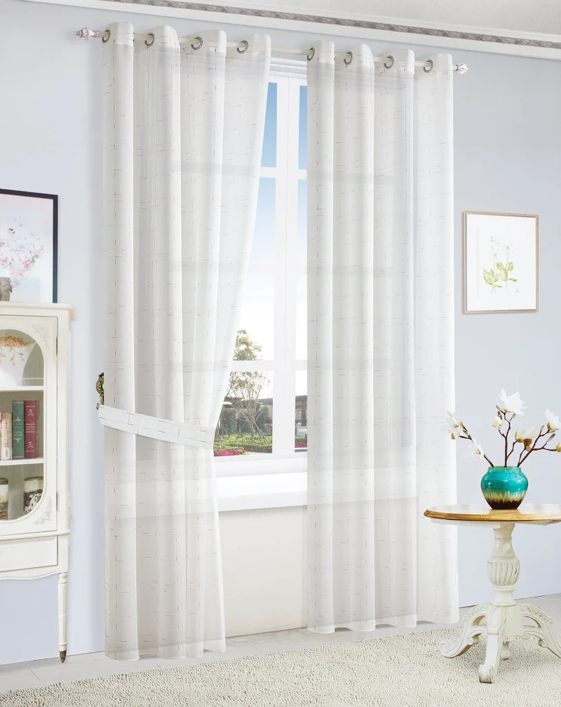 Cloe | Tenda Trasparente con Motivo a Quadri Dorati e Argentati PV-N04