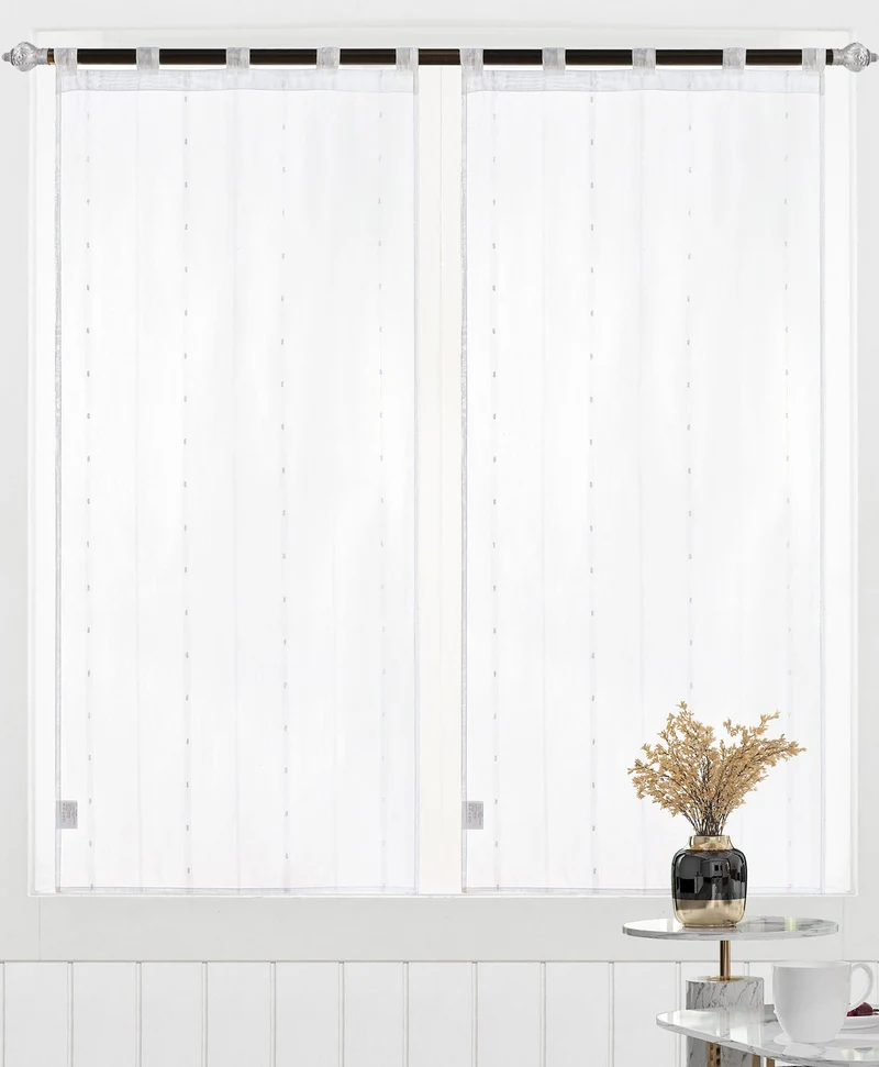 Hilda | Coppia Tendine Trasparenti in Voile con Righe Sottili e Dettagli Puntuali Decorativi PV-B174 / PV-L174