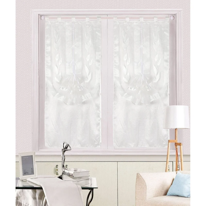 Clay | Coppia Tendine Semi-Trasparente in Voile Doppio Strato con Motivo Intagliato a Foglie PV-B112 / PV-L112