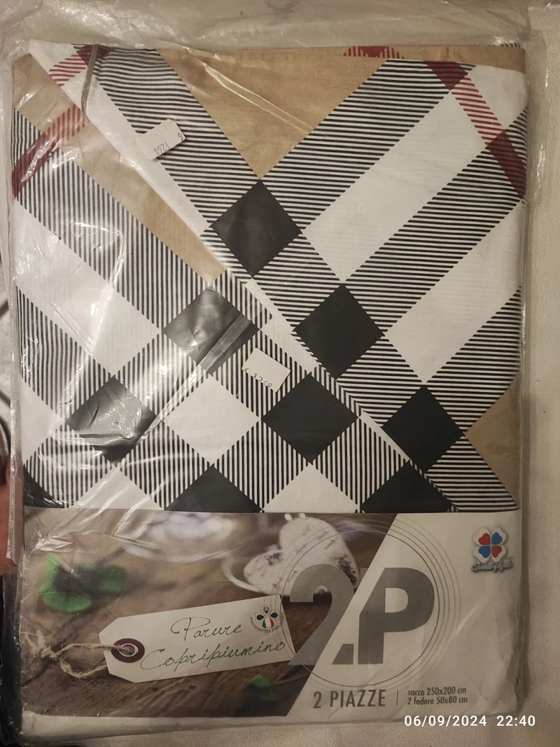 Copripiumino matrimoniale scozzese sconto30% beige/grigio linea Gipitex quadrifoglio