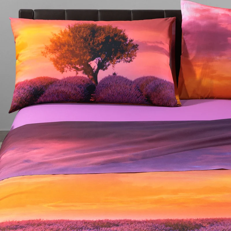 Completo Lenzuola Copriletto Lavanda Sunset Sogni di viaggio 100% Cotone