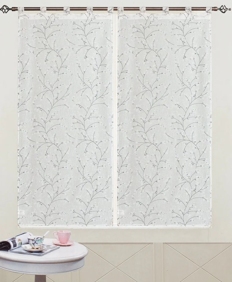 Fitch | Coppia Tendine Trasparenti in Voile con Stampata Sakura in Rilievo PV-B146 / PV-L146