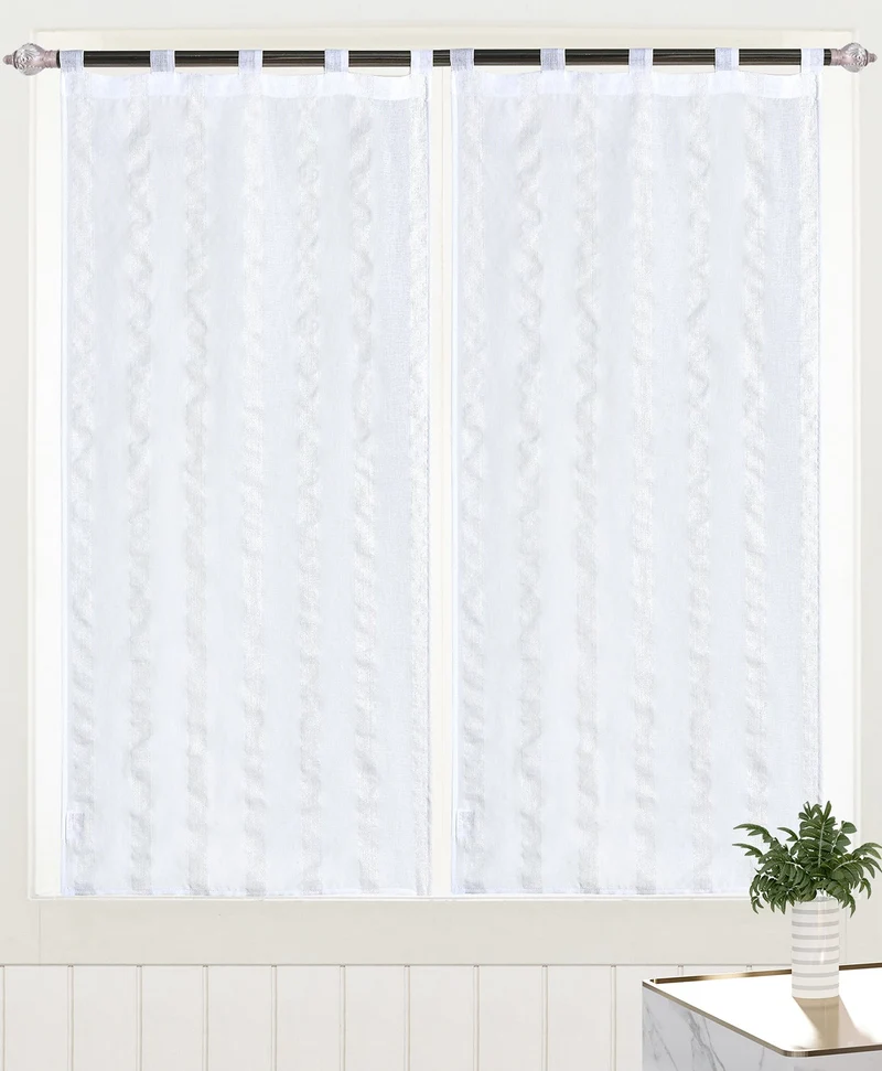 Ingrid | Coppia Tendine Trasparenti Doris a Righe Strette con Fili Argentati PV-B178 / PV-L178