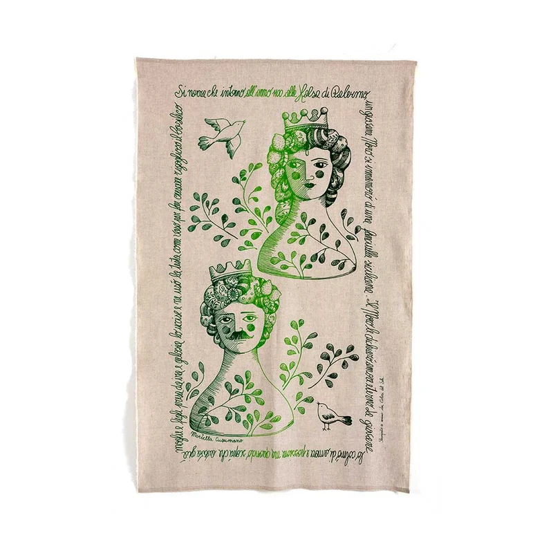 Arazzo Ziti verde su fondo écru
