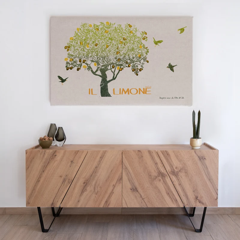 Arazzo Limone verde su fondo écru