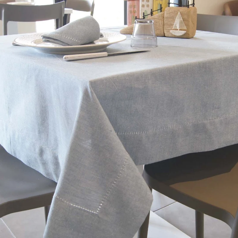 Tovaglia Chambray Sghome tinta in filo con giornino produzione italiana scontata del 30%