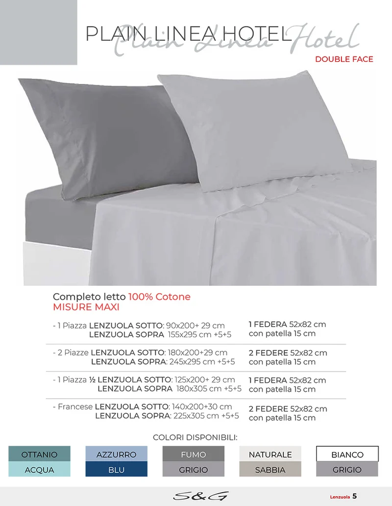 Plain linea hotel completo letto Lenzuola Double Face SG Home Disponibile dal 20/04