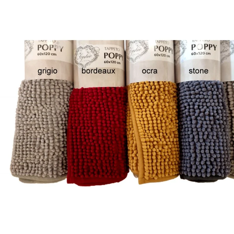 TAPPETO BAGNO POPPY SOPHIE Riferimento 65 391 Vari colori e misure, tappeto bagno con bella lavorazione effetto erba, morbidissimo con fondo antiscivolo, ottimo rapporto qualità prezzo da Sophie