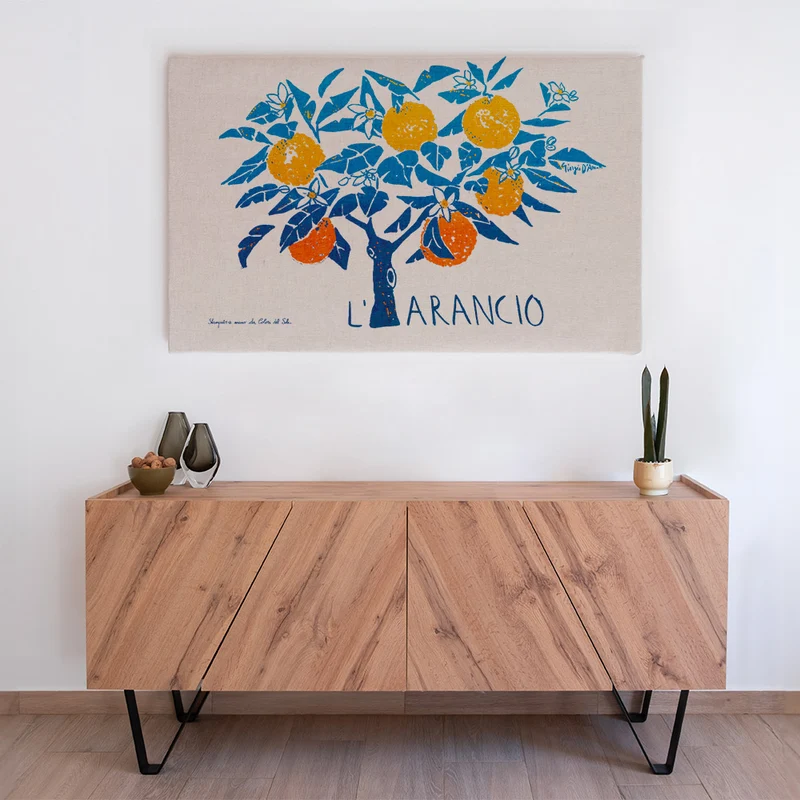 Arazzo Arancio blu su fondo bianco