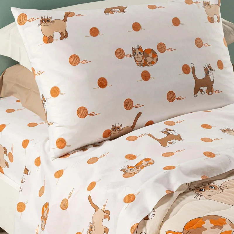 Completo Lenzuola Gattini 100% Cotone