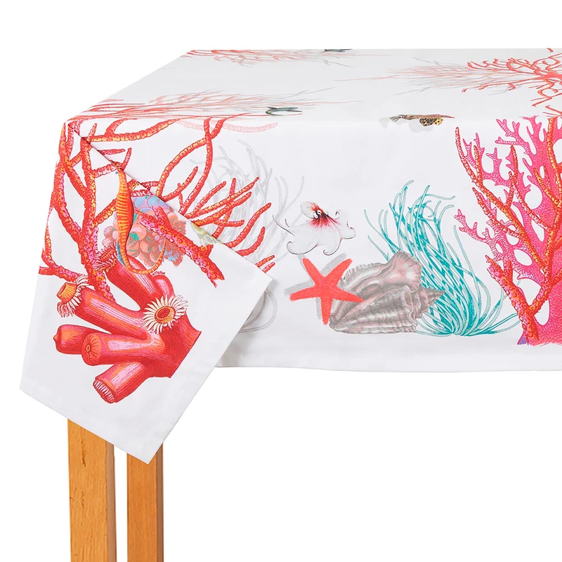 Tovaglia red coral Floreale in Raso di cotone
