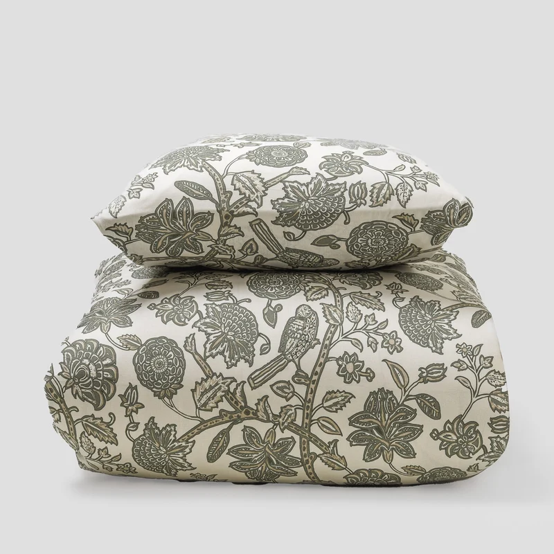 Capa de edredão de algodão Enelia verde seco - taupe