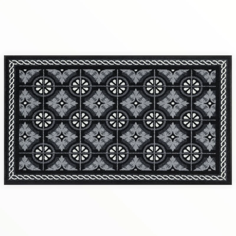 Tappeto antiscivolo Kitchen Tiles Black Wash+Dry con bordo