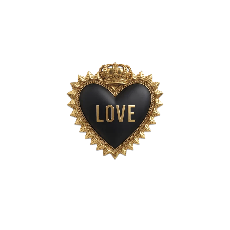 Set di 6 sottobicchieri in vinile a forma di cuore dorato con scritta "Love".