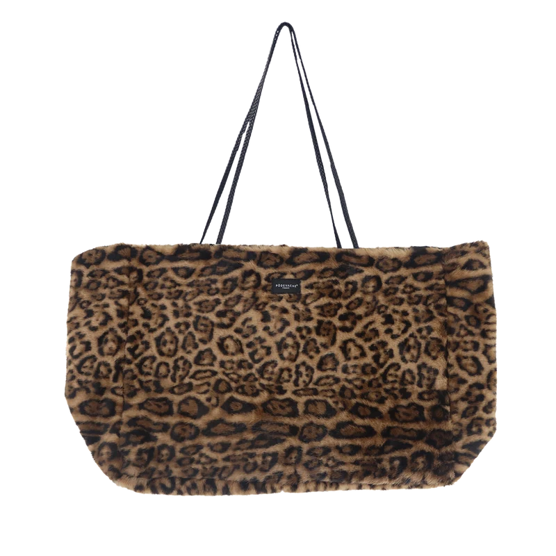 Borsa tote XXL con stampa leopardata in pelliccia sintetica