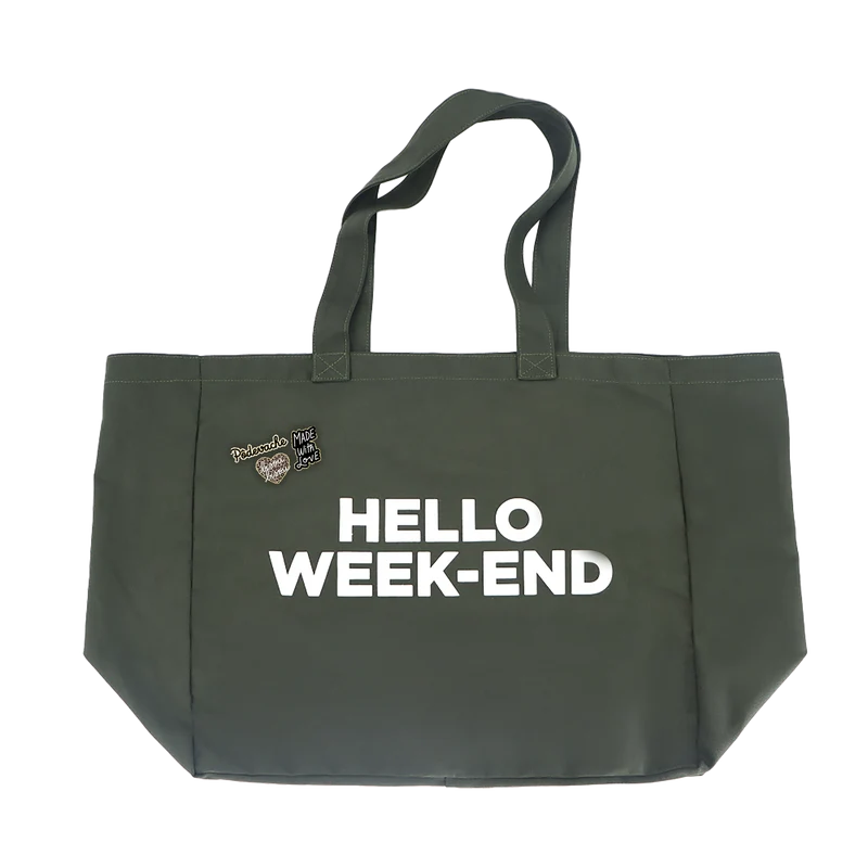 Borsa tote con spilla, Hello Weekend