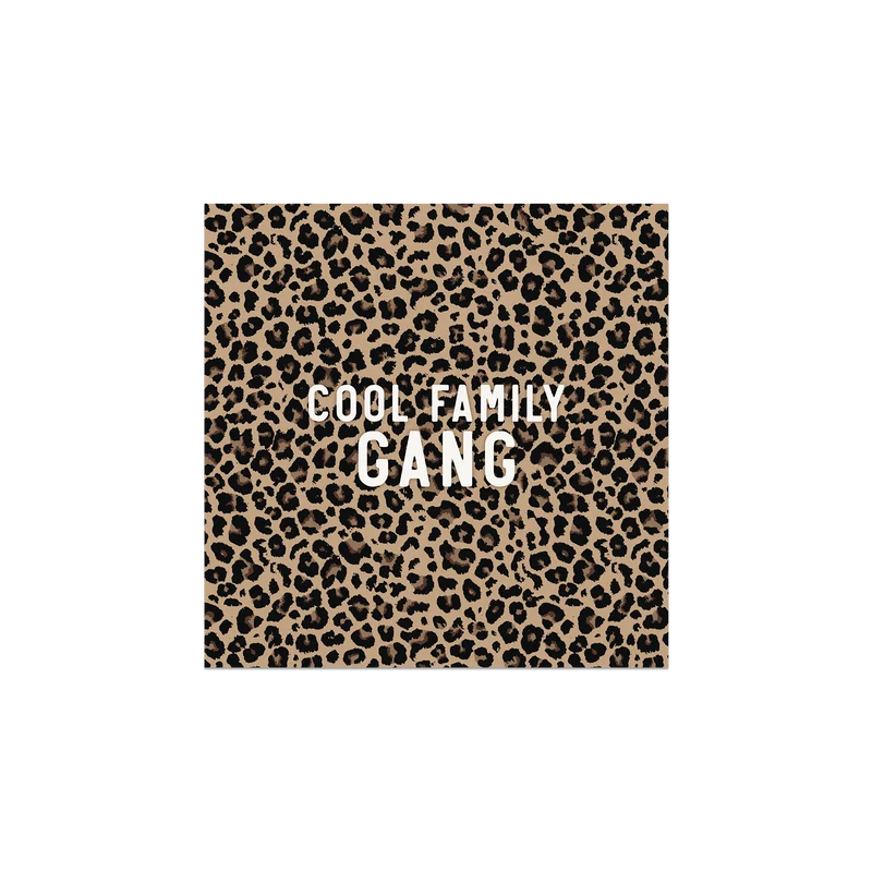 Set di 6 sottobicchieri in vinile con motivo leopardato e motivo "Family Gang"