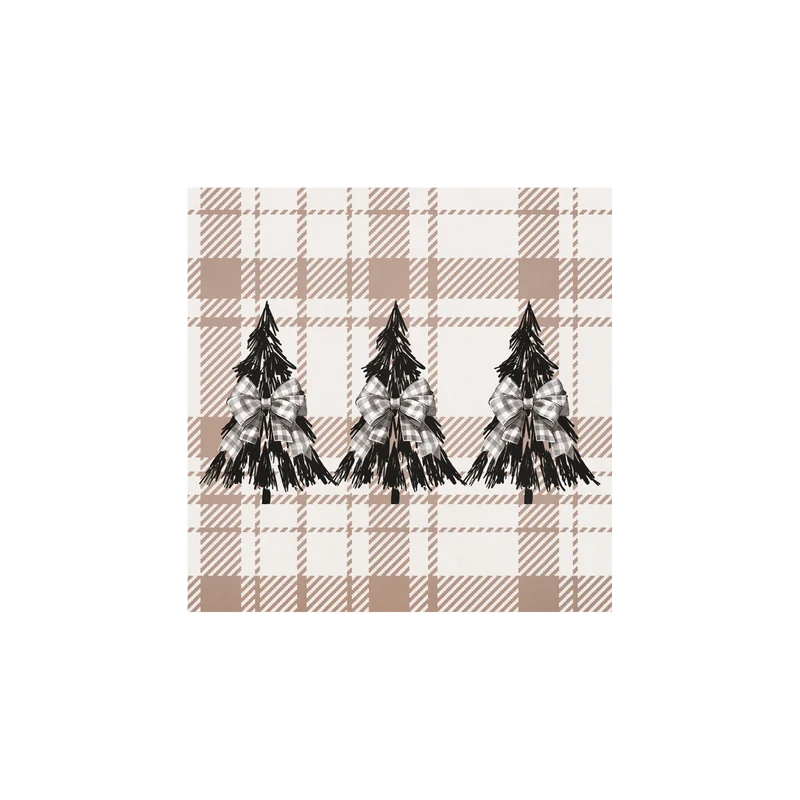 Set di 6 sottobicchieri natalizi in vinile beige con alberi tartan
