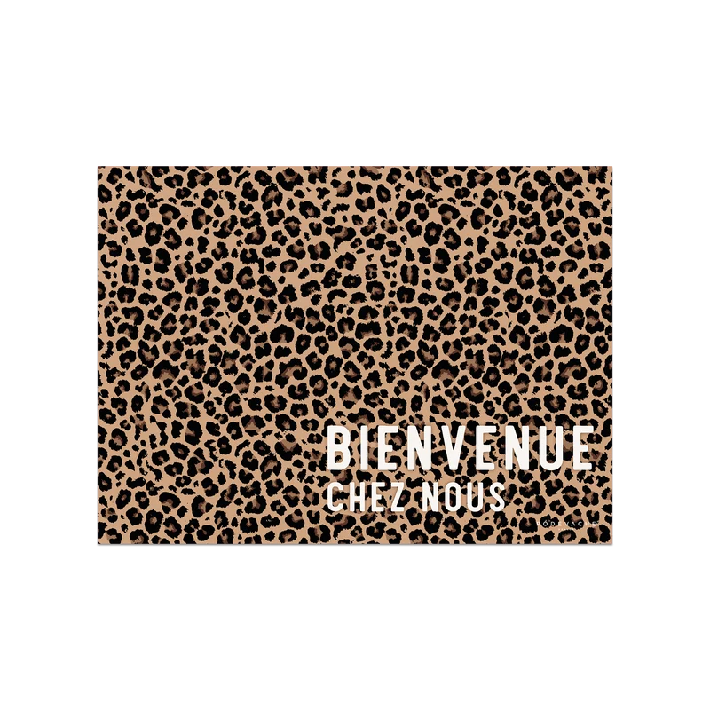 Tovaglietta in vinile con motivo leopardato "Benvenuti nella nostra casa"