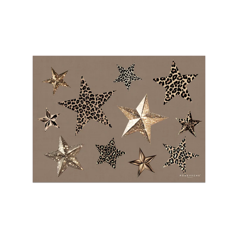 Tovaglietta in vinile con stella leopardata in carta kraft natalizia