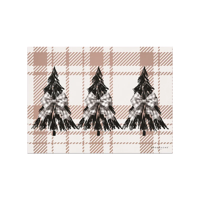 Tovaglietta in vinile natalizia beige con alberi tartan